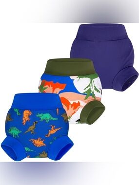 3-Pack Kids Reusable Swim Trunk Set - Blue, Purple, Olive - Sz 3T (Large)